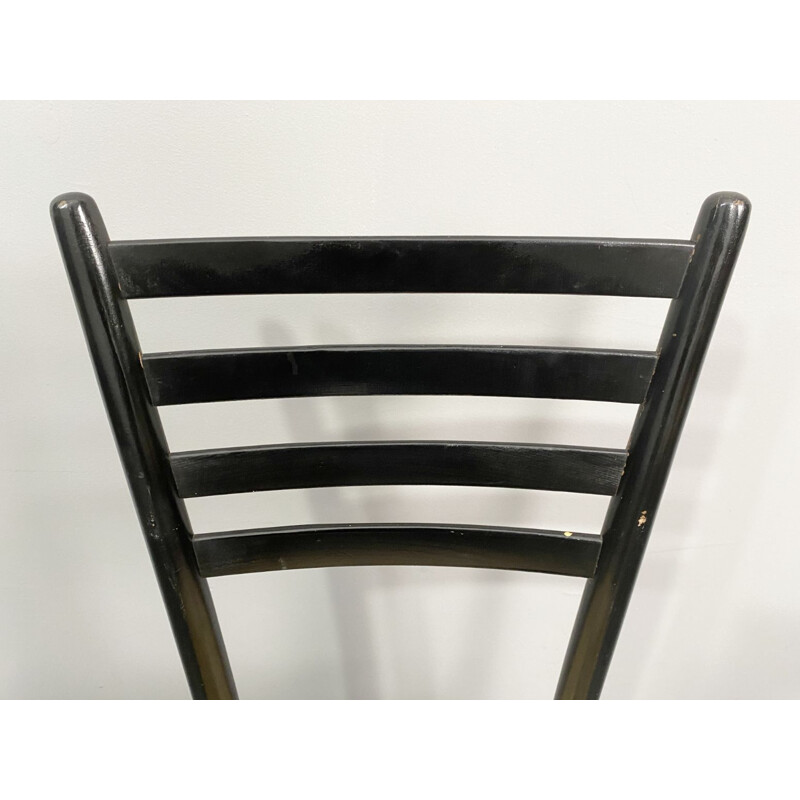 Set of 4 vintage black Spinetto chairs by Chiavari for Bast Weave, Italy 1950s