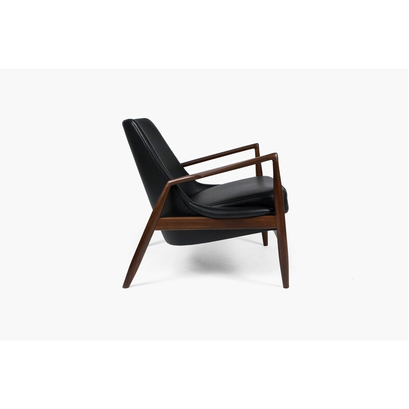 Lounge chair in black leather, Ib KOFOD LARSEN - 1950s