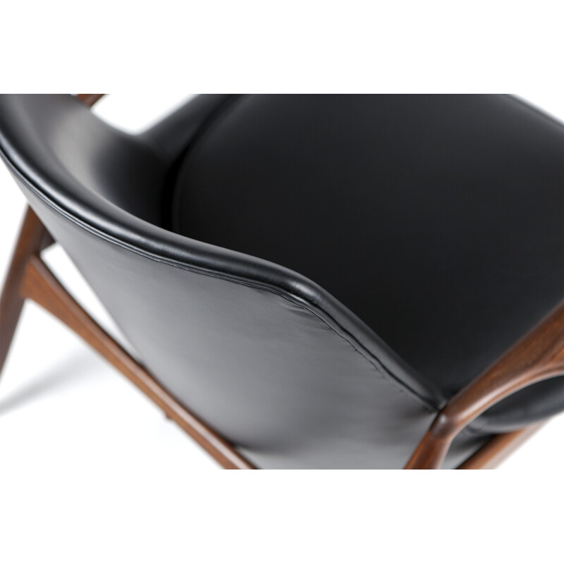 Lounge chair in black leather, Ib KOFOD LARSEN - 1950s