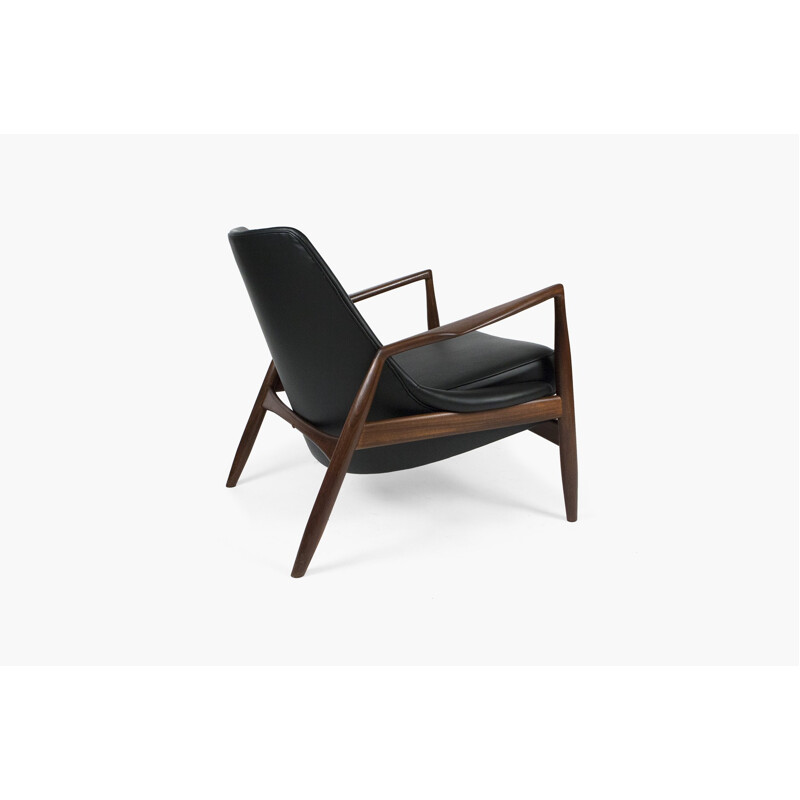 Lounge chair in black leather, Ib KOFOD LARSEN - 1950s