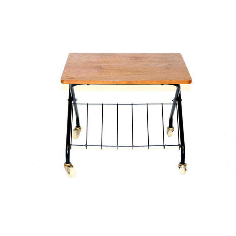 Vintage teak and metal side table