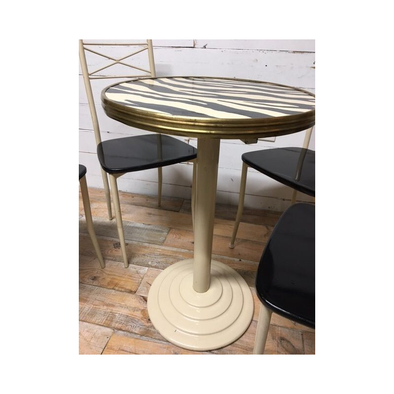 Vintage bistro pedestal table with 4 chairs, 1960