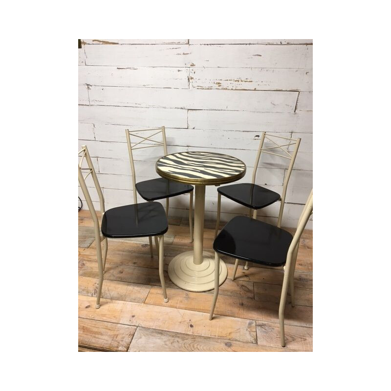 Vintage bistro pedestal table with 4 chairs, 1960