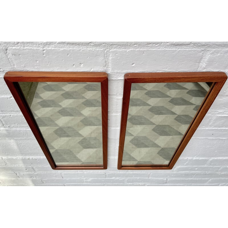 Pair of vintage teak wall mirrors, 1960-1970s