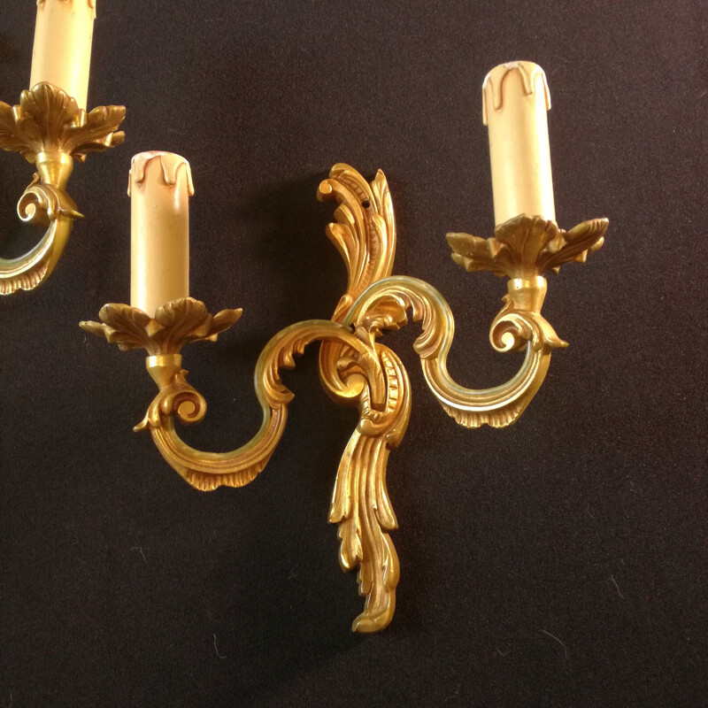 Pair of vintage bronze wall lamps by Lucien Gau