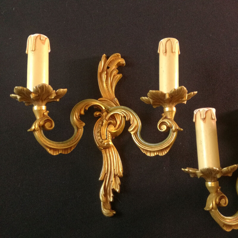 Pair of vintage bronze wall lamps by Lucien Gau