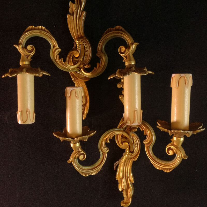 Pair of vintage bronze wall lamps by Lucien Gau