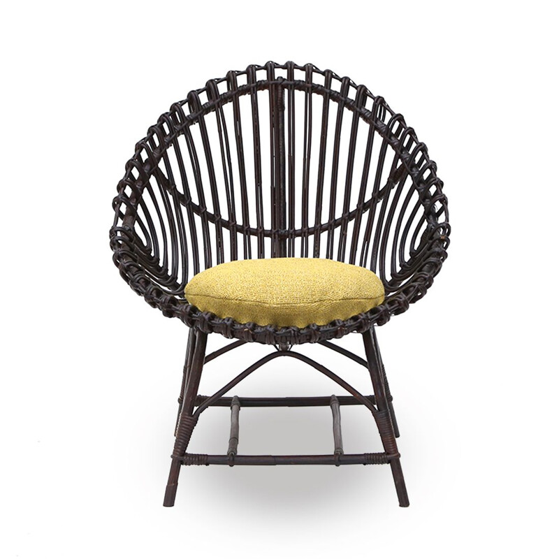 Vintage egg-shaped rattan armchair, 1950s