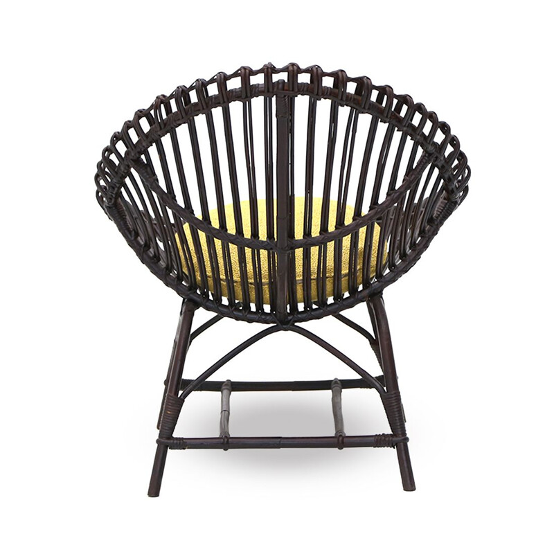 Vintage egg-shaped rattan armchair, 1950s