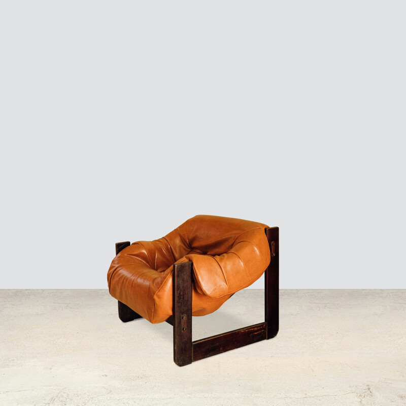 Paar vintage bruin lederen fauteuils van Percival Lafer