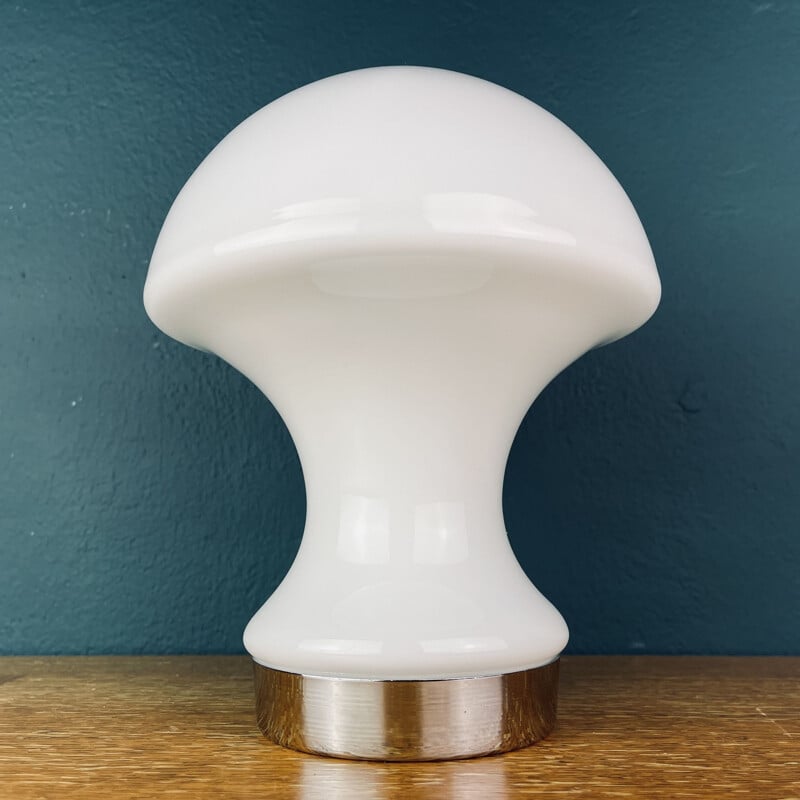 Vintage Pilz Tischlampe aus weißem Opalin-Glas, Italien 1980