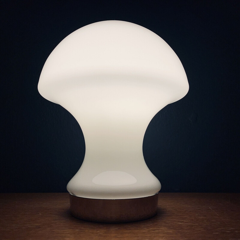 Vintage white opal glass mushroom table lamp, Italy 1980