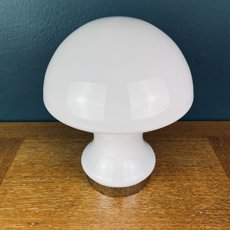 Lampe de table vintage champignon en verre opalin blanc, Italie 1980