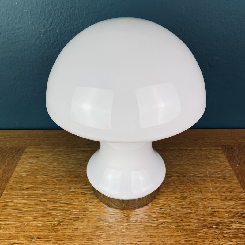 Vintage white opal glass mushroom table lamp, Italy 1980