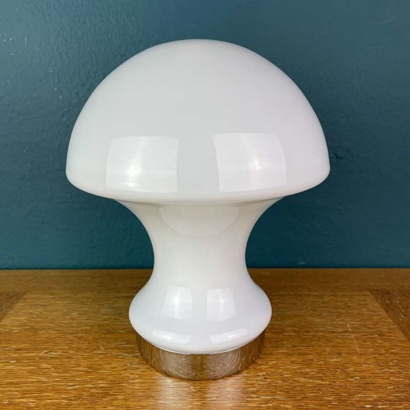 Lampe de table vintage champignon en verre opalin blanc, Italie 1980