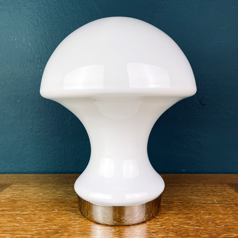 Lámpara de mesa en forma de seta de cristal opalino blanco, Italia 1980