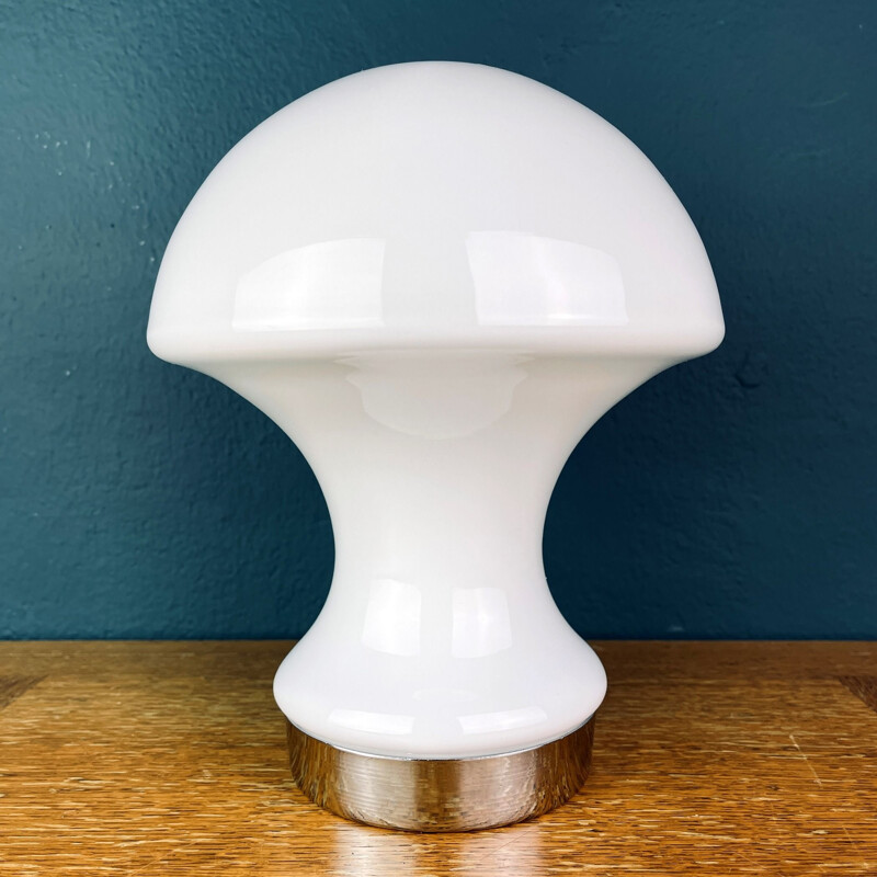 Vintage white opal glass mushroom table lamp, Italy 1980