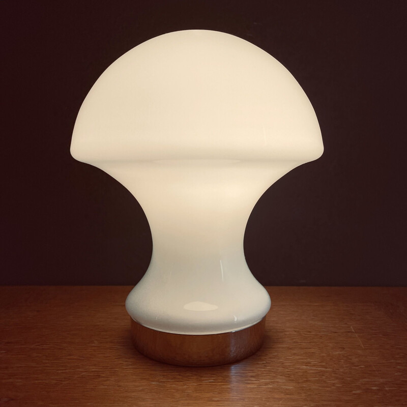 Vintage white opal glass mushroom table lamp, Italy 1980