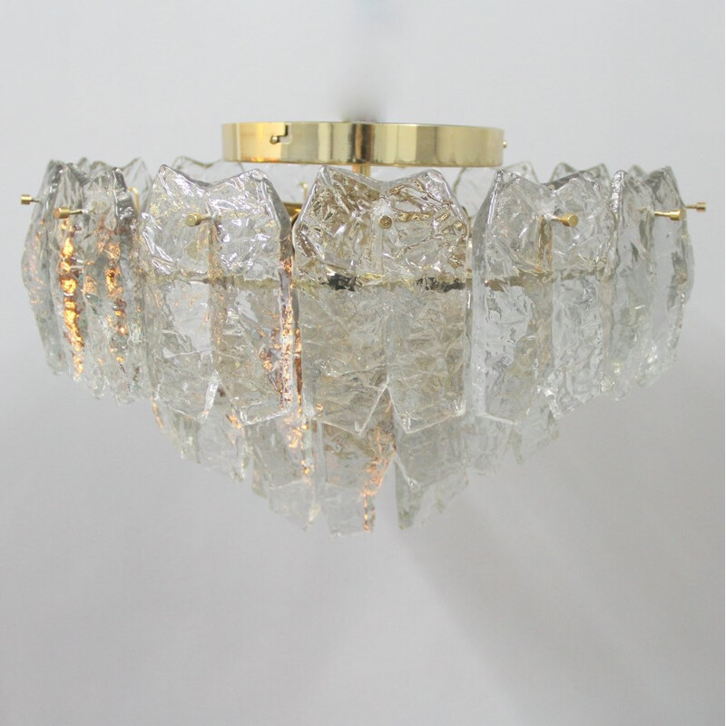 Mid-century chandelier in glass and brass, J.T. KALMAR - 1960s