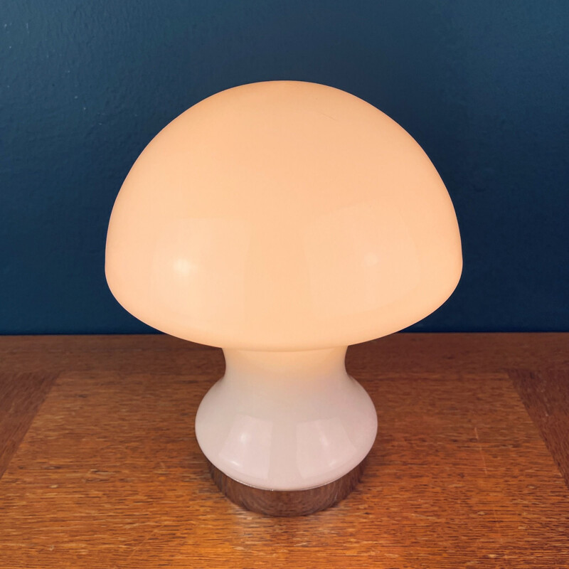 Lampe de table vintage champignon en verre opalin blanc, Italie 1980