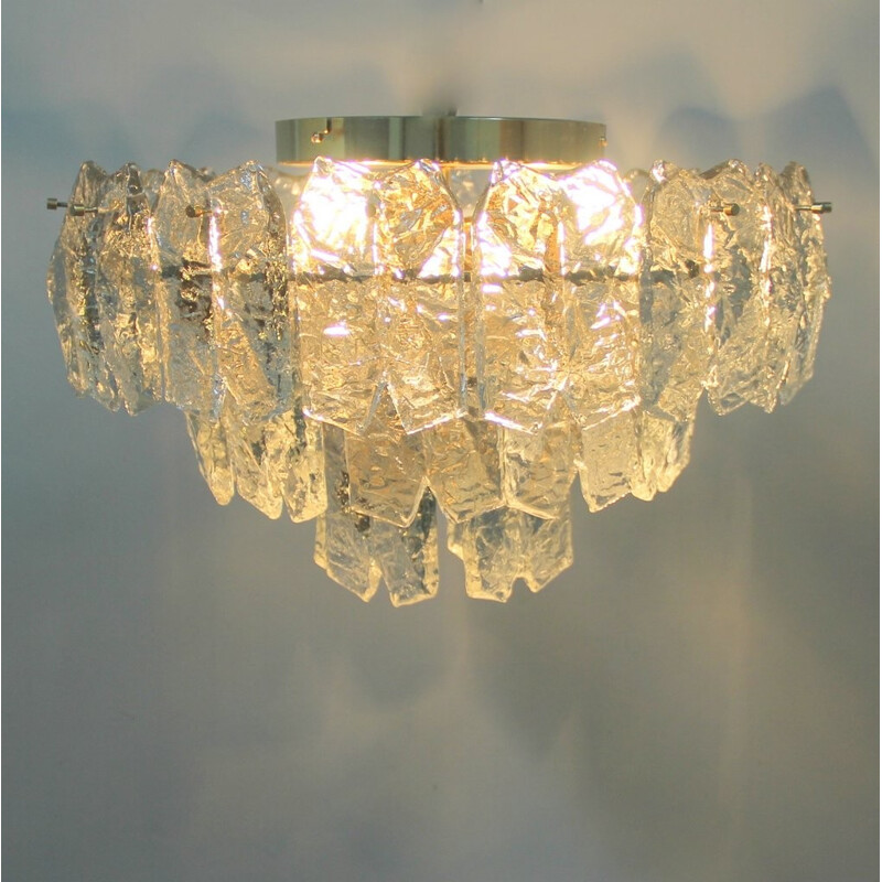 Mid-century chandelier in glass and brass, J.T. KALMAR - 1960s