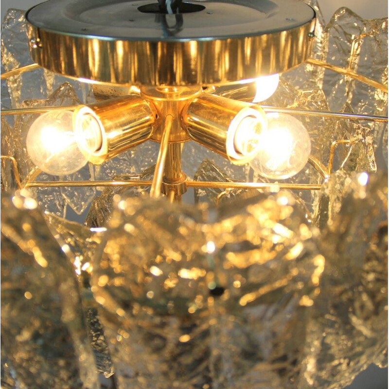 Mid-century chandelier in glass and brass, J.T. KALMAR - 1960s