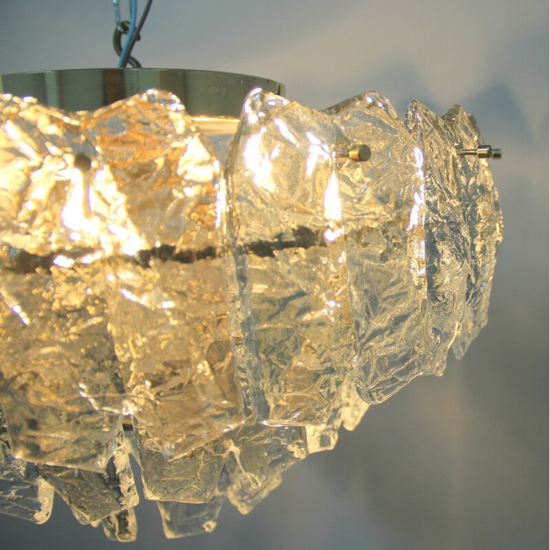 Mid-century chandelier in glass and brass, J.T. KALMAR - 1960s