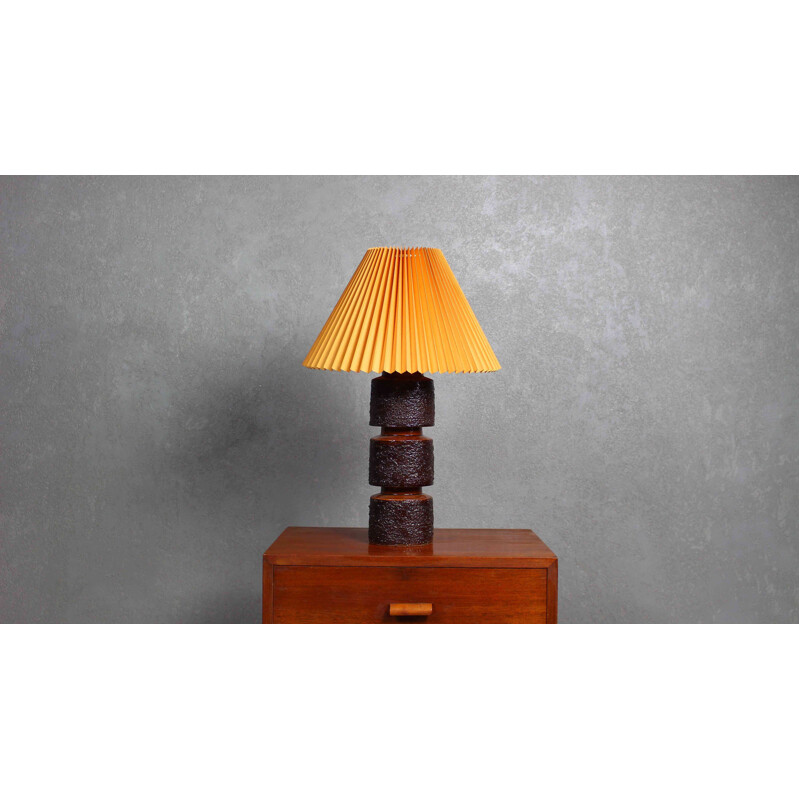 Scandinavian Brutalist vintage table lamp in brown ceramic, 1970
