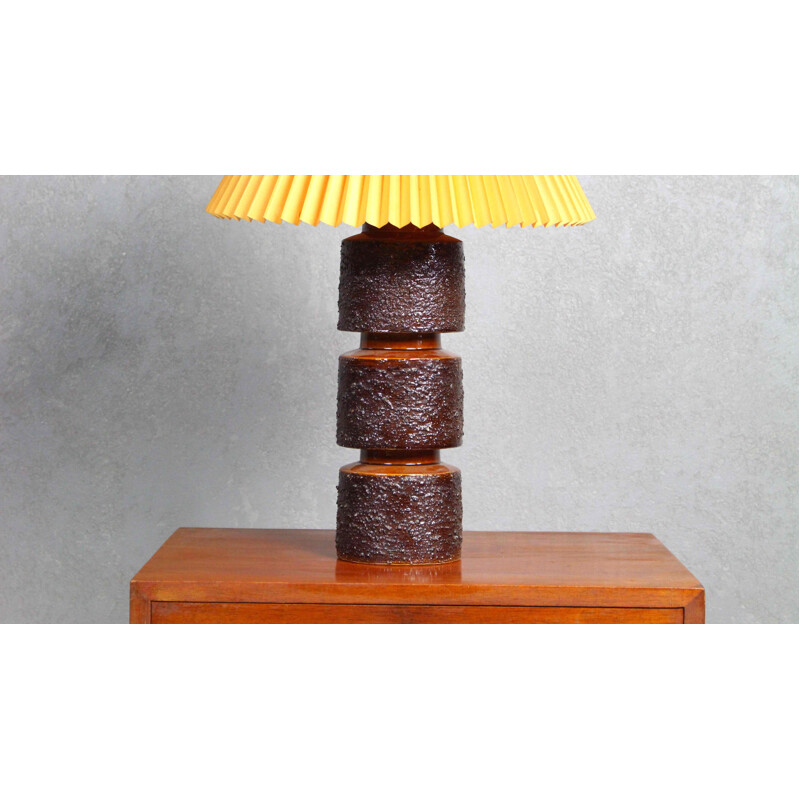 Scandinavian Brutalist vintage table lamp in brown ceramic, 1970