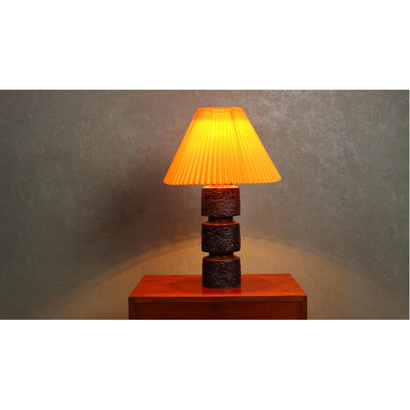 Scandinavian Brutalist vintage table lamp in brown ceramic, 1970