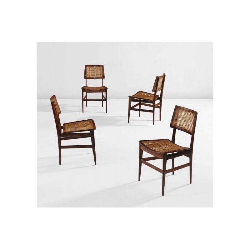 Set of 4 vintage cane and rosewood chairs by Joaquim Tenreiro, 1960