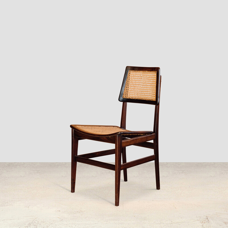 Set of 4 vintage cane and rosewood chairs by Joaquim Tenreiro, 1960