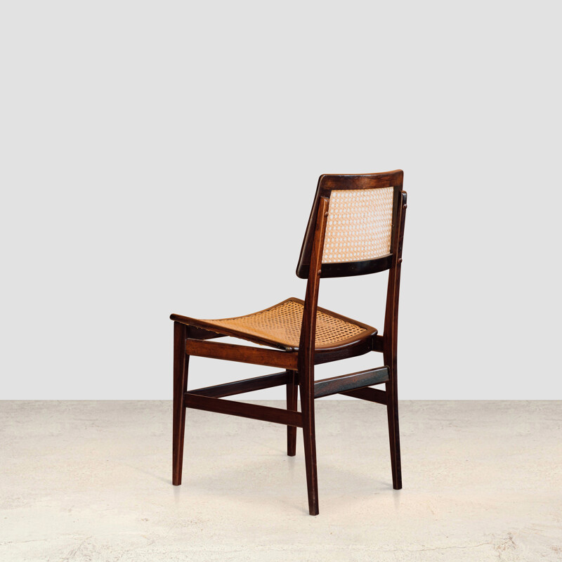 Set of 4 vintage cane and rosewood chairs by Joaquim Tenreiro, 1960