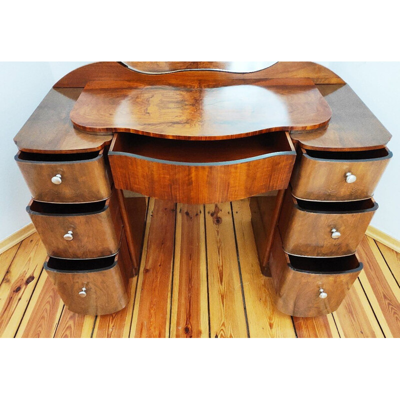 Vintage natural leather dressing table by J. Halabala for Up Zavody, Czechoslovakia 1940