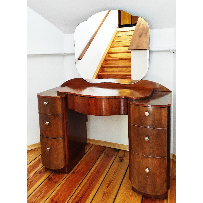 Vintage natural leather dressing table by J. Halabala for Up Zavody, Czechoslovakia 1940