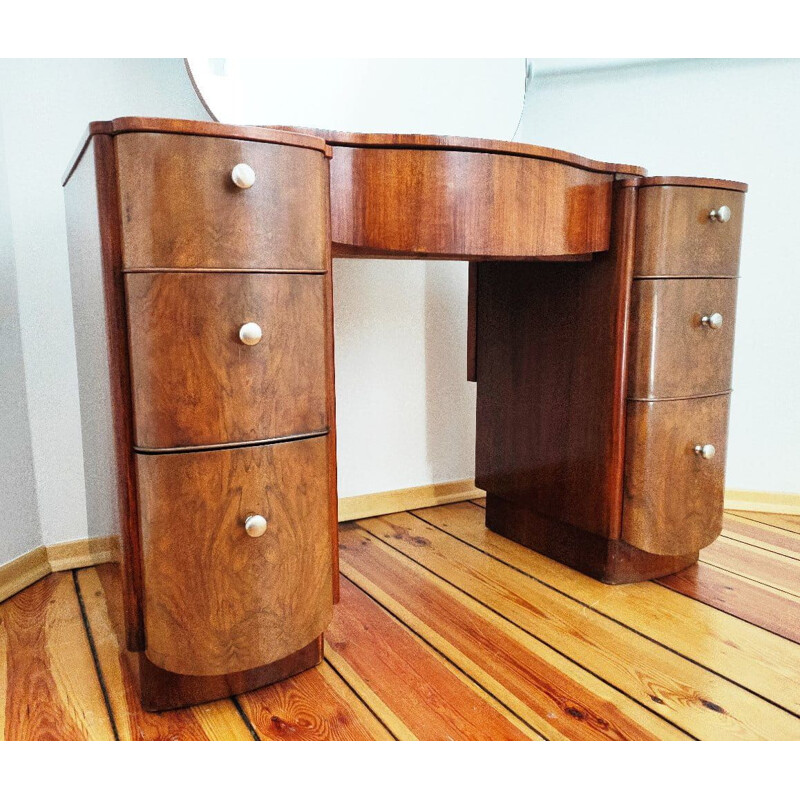 Vintage natural leather dressing table by J. Halabala for Up Zavody, Czechoslovakia 1940