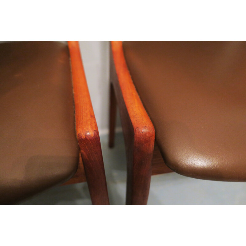 Set of 4 dining chairs in teak and leather, Kai KRISTIANSEN - 1960s