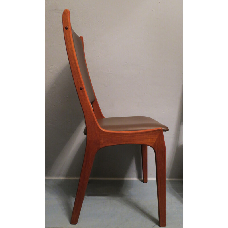 Set of 4 dining chairs in teak and leather, Kai KRISTIANSEN - 1960s