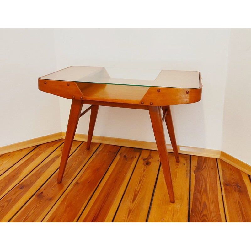 Table basse vintage en bois de hêtre par Frantisek Jirak pour Jitona, Tchécoslovaquie 1950