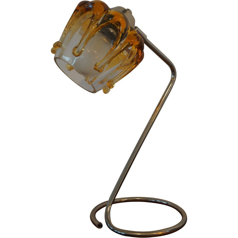 Lampe vintage en acier chromé et verre de Murano, 1970