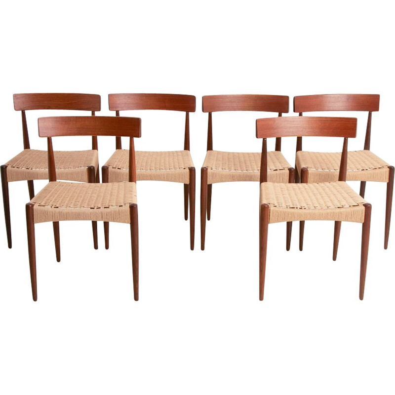 Set of 6 mid century Danish teak dining chairs by Arne Hovmand Olsen, 1960s
