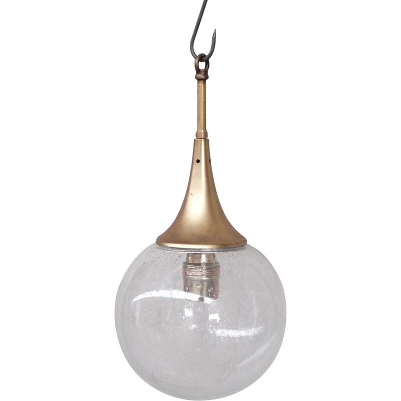 German mid-century clear glass and brass pendant lamp, 1960s