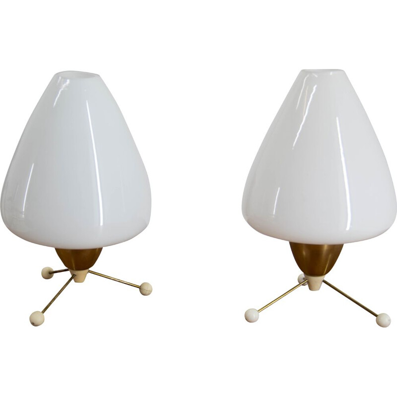 Pair of mid-century opaline glass table lamps, Czechoslovakia 1960s