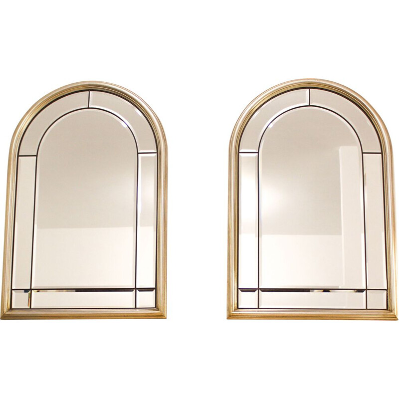 Pair of vintage mirrors with brass beads, Italy 1970
