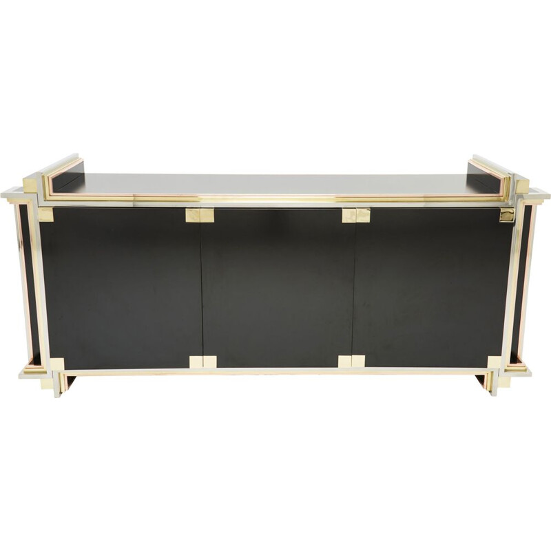 Vintage sideboard in black lacquer and brass by Alain Delon for Maison Jansen, 1972