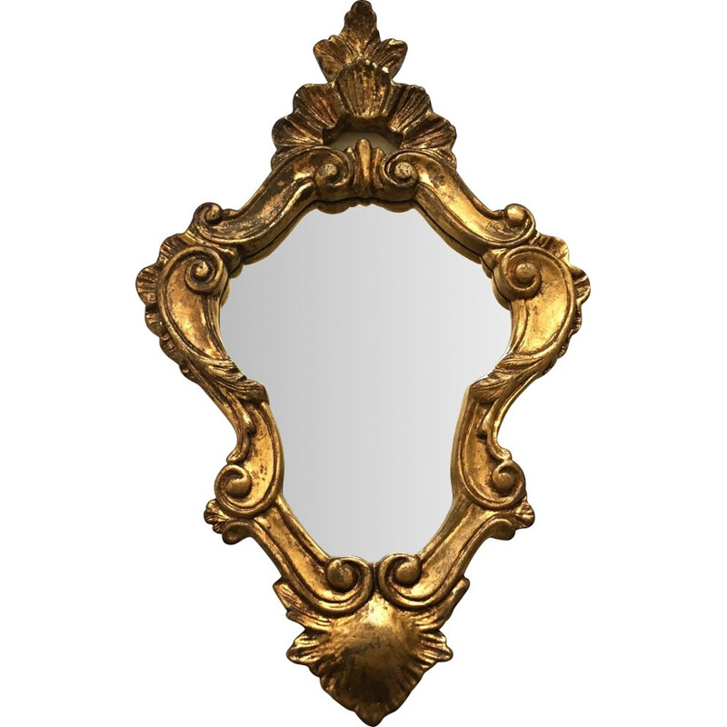 Vintage Rocaille style wood and gilded stucco mirror, 1940-1950