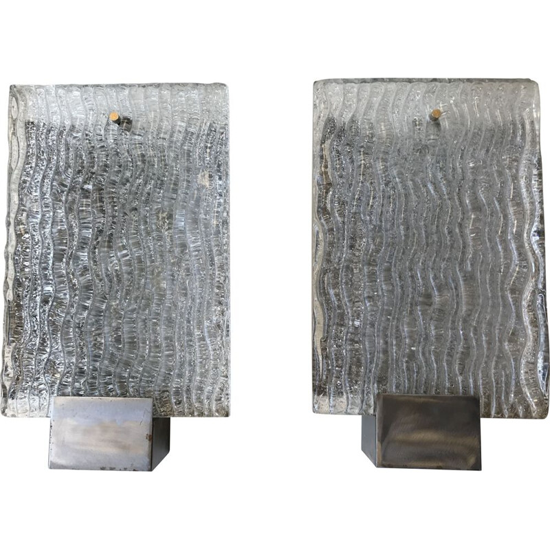 Pair of vintage glazed glass wall lamps, 1960