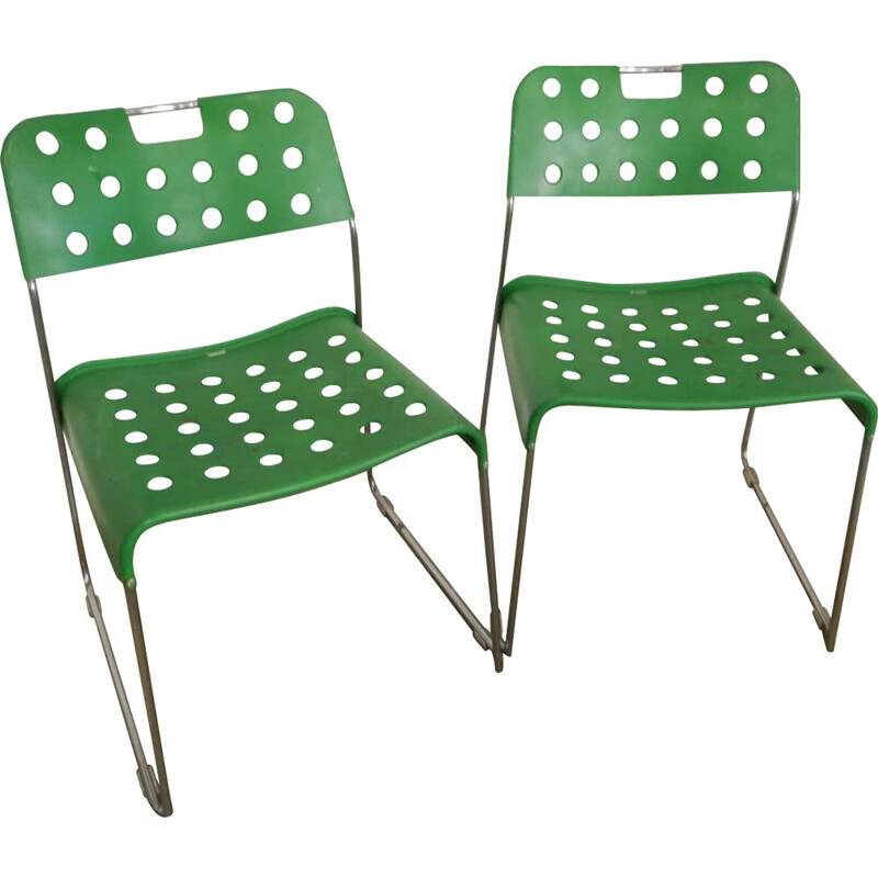 Pair of vintage green garden chairs by Rodney Kinsman for Bieffeplast