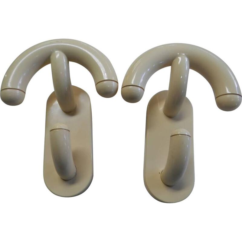 Pair of vintage beige coat racks in Abs plastic by Con & Con