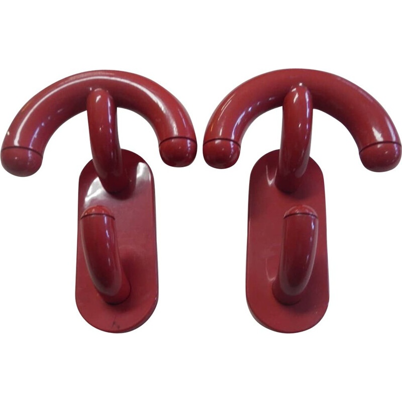 Pair of vintage red plastic coat racks by Con et Con, Italy